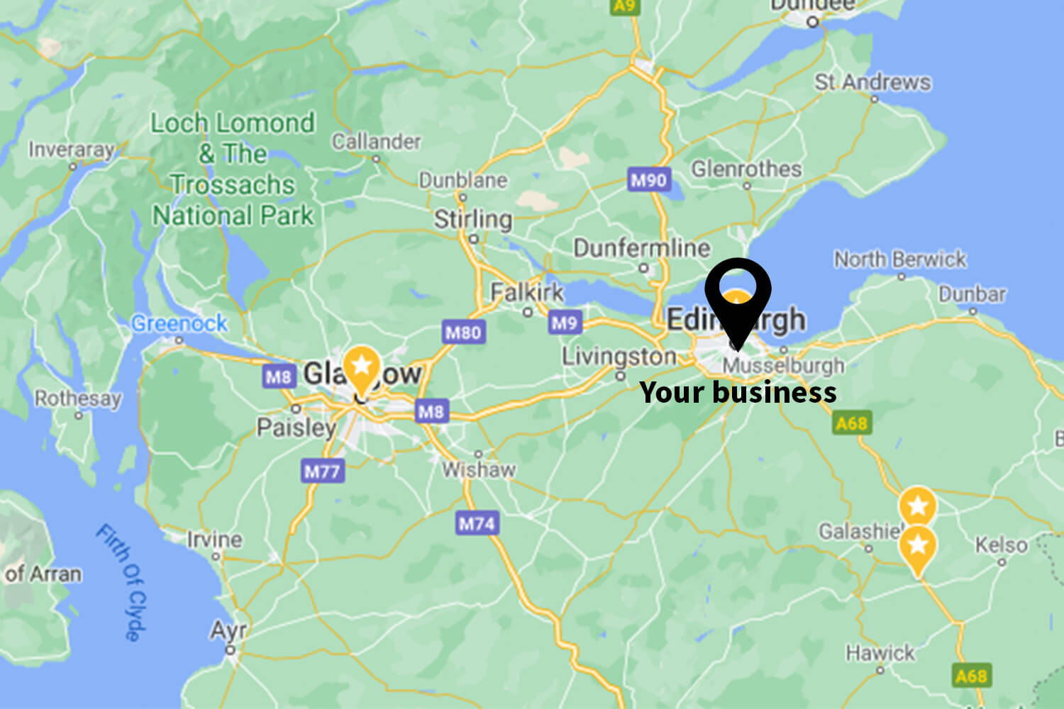 A map pin of your business on a map